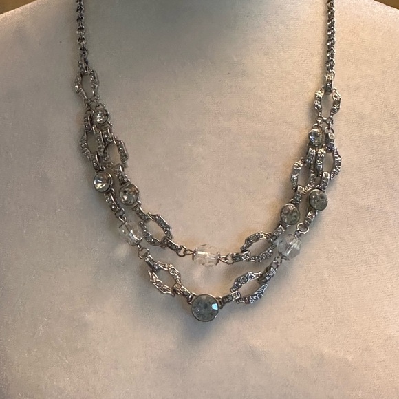 AVON Signed Silver Plated 2 Layer Rhinestone Choker 18" + 3" Extender Clear Bead - Picture 10 of 12